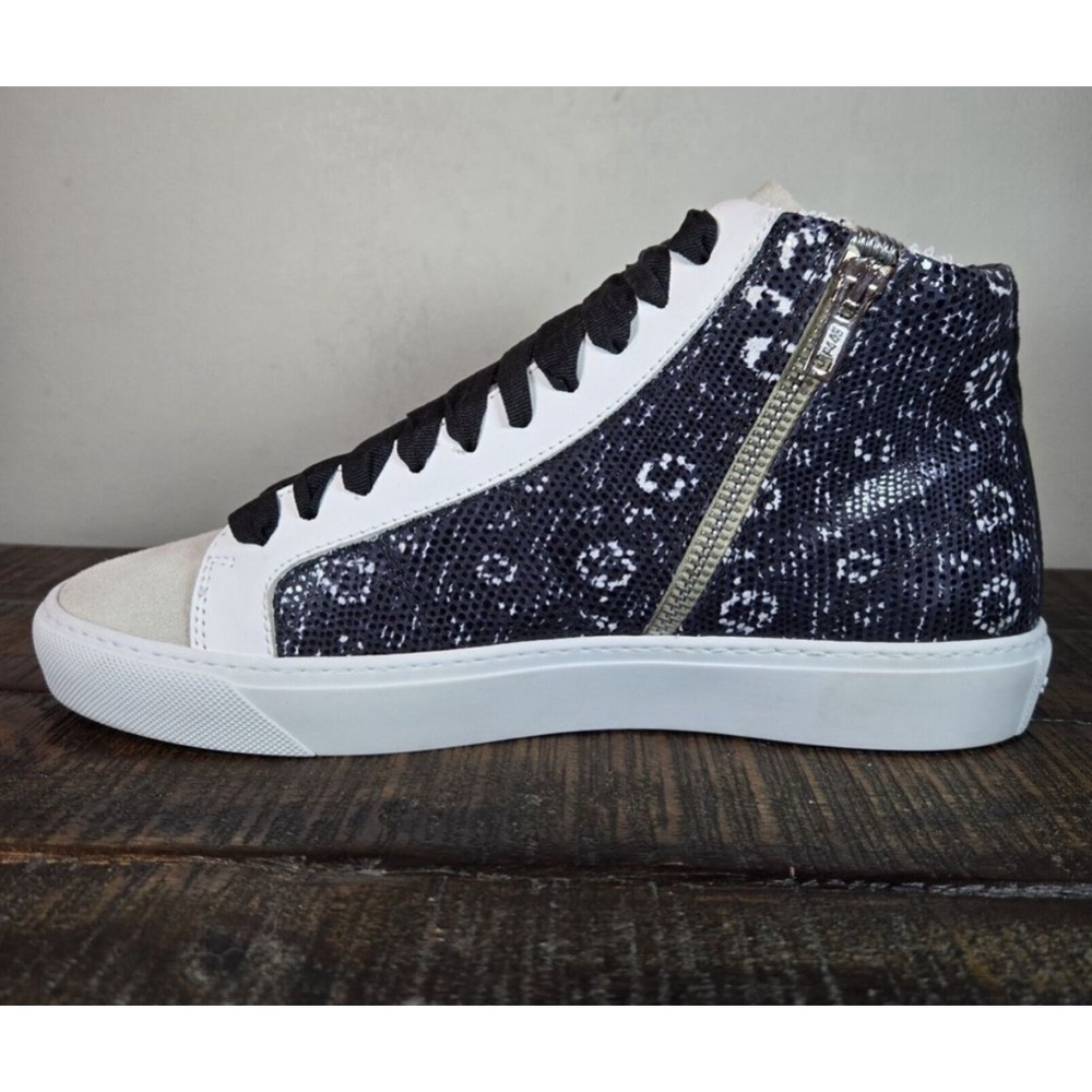P448 women’s 8.5-9/39 lace up side zip black and white sneakers Star High Tops